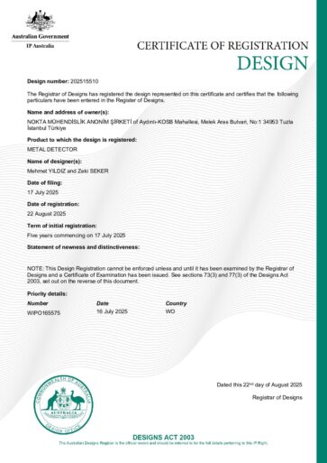 Сертификат: Design Rights IP Australia