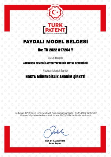 Utility Model Certificate for an Asynchronous Demodulation Metal Detector (Türkiye)
