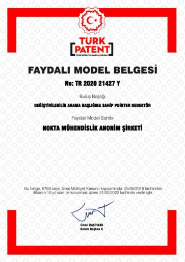 Utility Model Certificate – Pointer Detector with Interchangeable Search Coil (Türkiye)