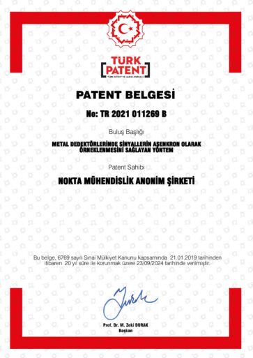 Asynchronous Method For Sampling Signals In Metal Detectors Patent Certificate (Türkiye)